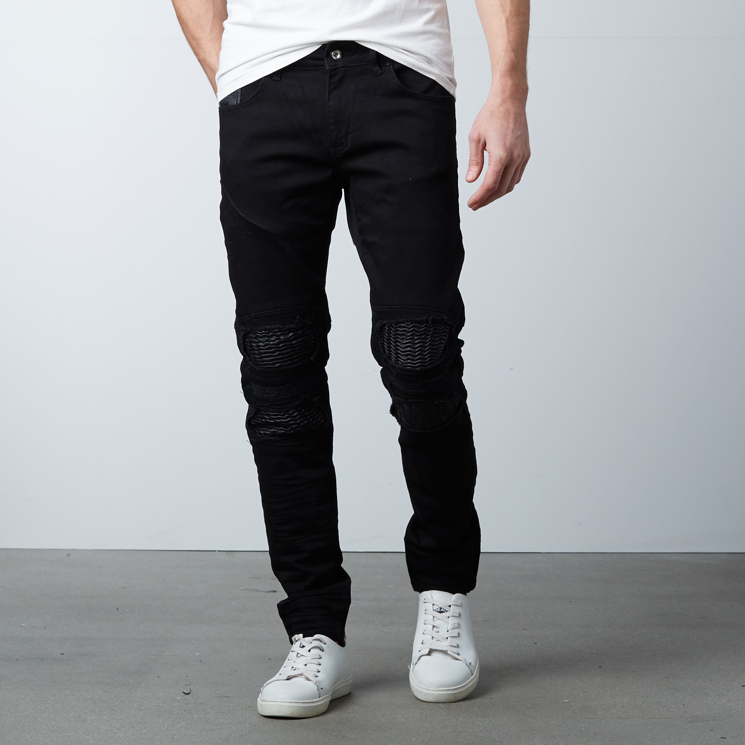 Heavy Distressed Ribbed Moto Jeans // Black (29WX30L) - Ron Tomson ...