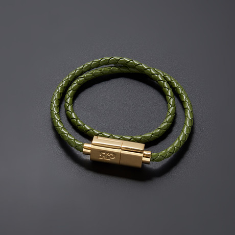 Charging Cable Bracelet Double Wrap // Army Green + Gold (16" iPhone)