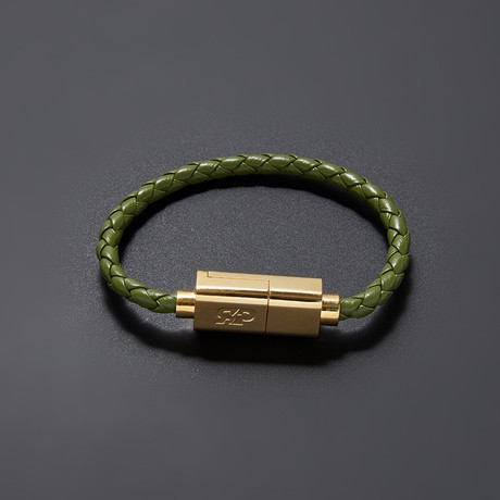 Charging Cable Bracelet Single Wrap // Army Green + Gold (7.5" iPhone)