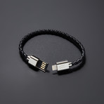 Charging Cable Bracelet Single Wrap // Black + Silver (7.5" iPhone)