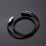 Charging Cable Bracelet Double Wrap // Black + Silver (17" Micro-USB)