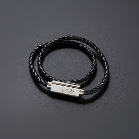 Charging Cable Bracelet Double Wrap // Black + Silver (16" iPhone)
