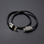 Charging Cable Bracelet Double Wrap // Black + Silver (15" iPhone)