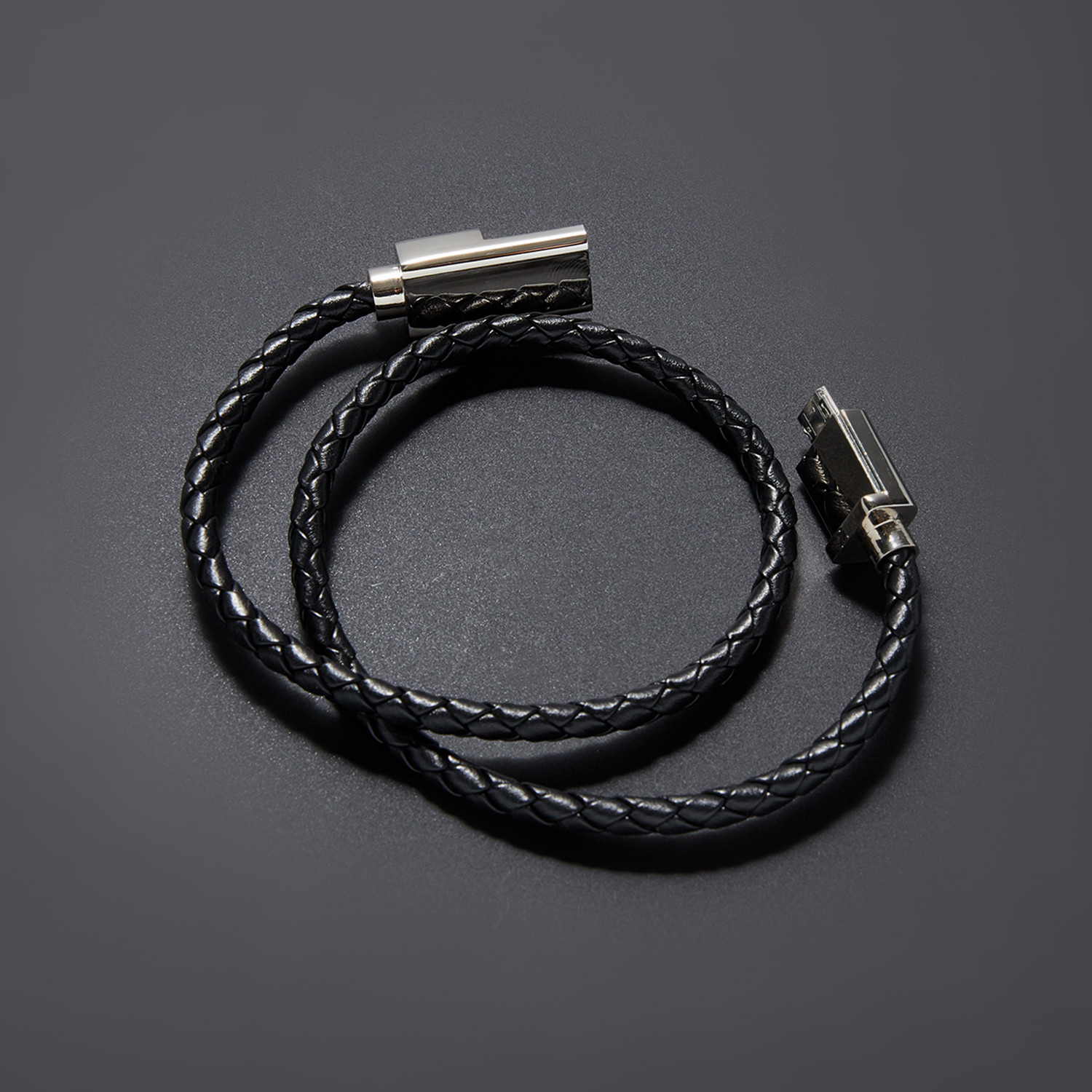 Charging Cable Bracelet Double Wrap // Black + Silver (15