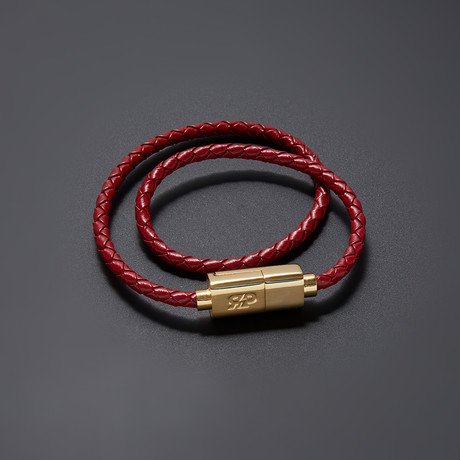 Charging Cable Bracelet Double Wrap // Maroon + Gold (16" iPhone)