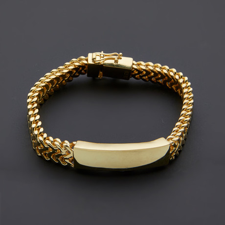 Flat Franco ID Bracelet // Gold Plated