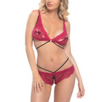 Peek-A-Boo Bra + Crotchless Panty Set // Granita + Black