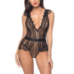 Charlette Lace Striped Teddy // Black (S)