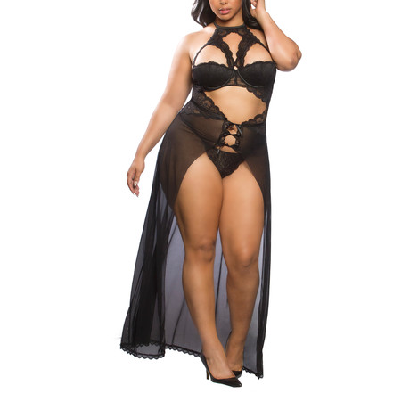 Georgette Gown + G-String // Black // Plus (1X)