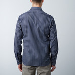 Patchwork Plaid + Stripe Shirt // Navy (2XL)