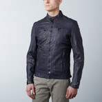 Hand Painted Leather Jacket // Navy (S)