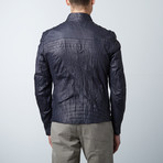 Hand Painted Leather Jacket // Navy (S)