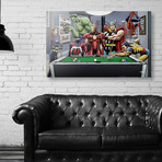 Afterhours: Marvel Superheroes Relax Playing Pool // Aluminum Print (24"W x 16"H x 1.5"D)