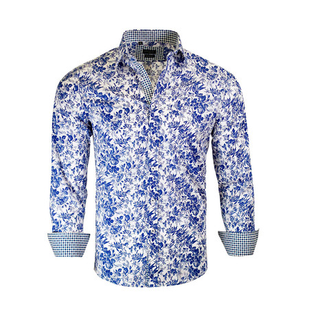Geoffrey Modern-Fit Long-Sleeve Dress Shirt // White + Blue (S)