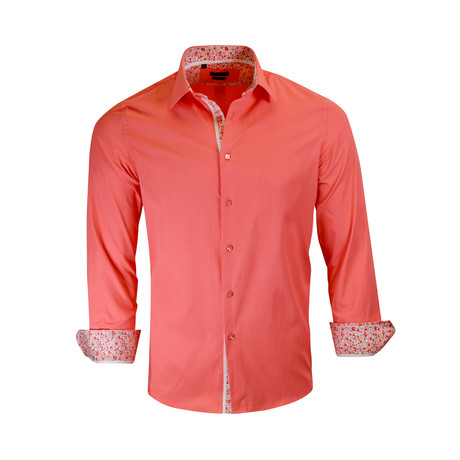 Leonard Modern-Fit Long-Sleeve Dress Shirt // Coral (S)