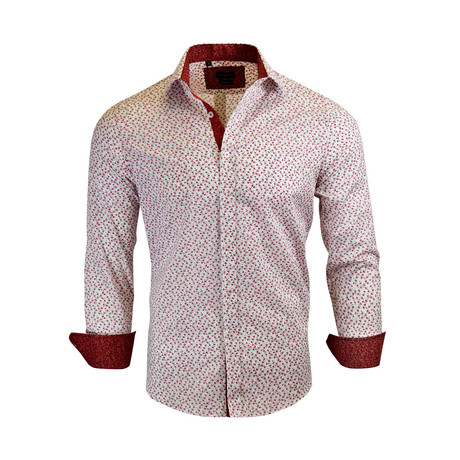 William Modern-Fit Long-Sleeve Dress Shirt // White + Red (XS)
