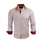 William Modern-Fit Long-Sleeve Dress Shirt // White + Red (M)