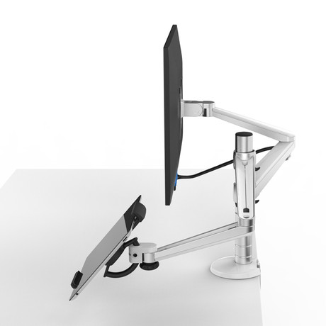 Adjustable Dual Arm iPad + LCD Monitor Desktop Mount