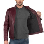 Amedeo Leather Jacket Slim Fit // Bordeaux (2XL)