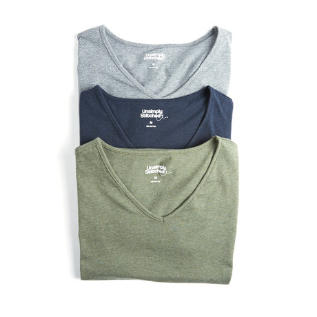 Short Sleeve V-Neck 3 Pack // Blue + Grey + Green (S)