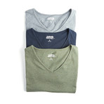 Short Sleeve V-Neck 3 Pack // Blue + Grey + Green (L)