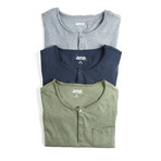 Long Sleeve Raw Edge 3 Pack // Blue + Grey + Green (2XL)