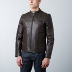 Leather Racer Jacket // Brown (3XL)