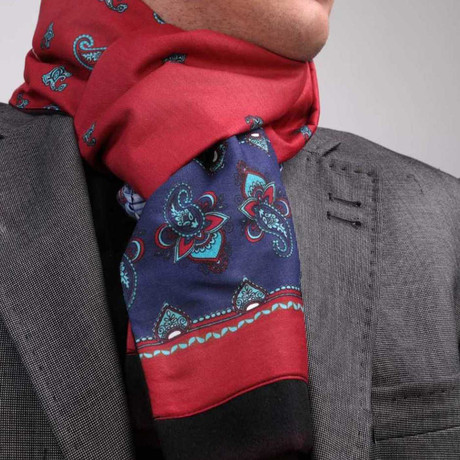 European Made Exclusive Dress Scarves // Red Blue Paisley