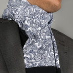 European Made Exclusive Dress Scarves// Blue White Paisley