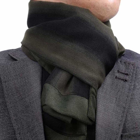 European Made Exclusive Dress Scarves // Black Army Green Striped