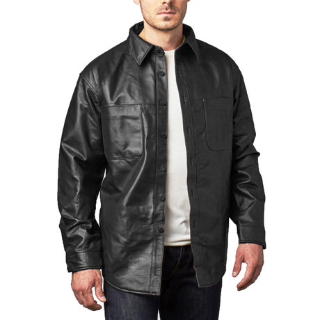 Relaxed Leather Shirt Jacket // Black (M)
