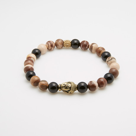Dell Arte // Spirit + Soul Maldonite Coffee Agate Adjustable Bracelet // Brown + Black + Gold