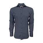 Stretch Cotton Semi Fitted Check Accent Shirt // Navy (3XL)