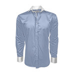 Semi Fitted Button Down Shirt // Light Blue + Pink Contrast Collar & Cuff // 2-Pack (S)