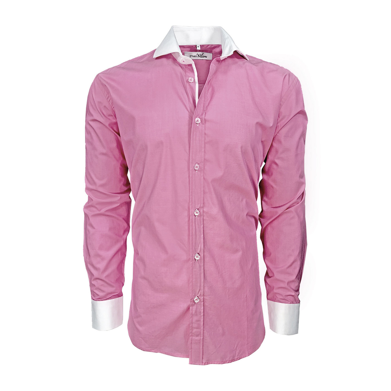Semi Fitted Button Down Shirt // Light Blue + Pink Contrast Collar ...