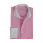 Semi Fitted Button Down Shirt // Light Blue + Pink Contrast Collar & Cuff // 2-Pack (L)