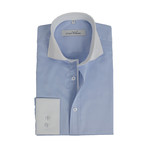 Semi Fitted Contrast Trim Shirt // Light Blue + White (M)