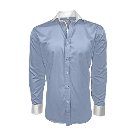 Semi Fitted Contrast Trim Shirt // Light Blue + White (M)