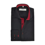 Semi Fitted Ornate Accent Shirt // Black + Red (L)