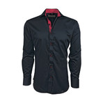 Semi Fitted Ornate Accent Shirt // Black + Red (L)