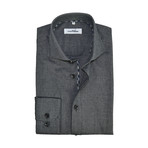 Stretch Cotton Semi Fitted Check Accent Shirt // Black (L)