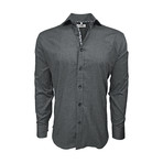 Stretch Cotton Semi Fitted Check Accent Shirt // Black (2XL)