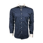 Semi Fitted Button Down Shirt // Navy + Light Blue Contrast Collar & Cuff // 2-Pack (XL)