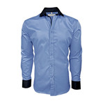 Semi Fitted Button Down Shirt // Navy + Light Blue Contrast Collar & Cuff // 2-Pack (L)