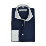 Semi Fitted Contrast Trim Shirt // Navy + White (M)