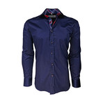 Semi Fitted Check Accent Shirt // Navy (L)