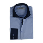 Semi Fitted Contrast Trim Shirt // Light Blue + Navy (L)