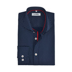 Semi Fitted Dot Print Shirt // Navy Dots + Red (XL)