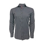 Semi Fitted Button Down Shirt // Graphite Heavy Metal + Black Dots // 2-Pack (M)
