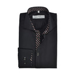 Semi Fitted Stripe Accent Shirt // Black + Burgundy (2XL)
